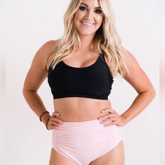 NWT Set: Sports Bikini & High Waist Full Coverage Bottom In Pink And Black - Picture 1 of 14